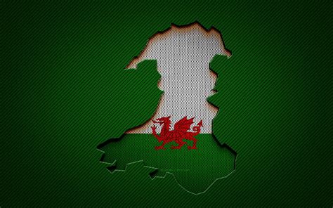 Wales Map European Countries Welsh Flag Green Carbon Background