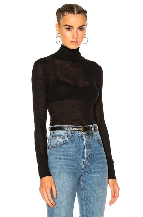 T By Alexander Wang Sheer Rib Turtleneck Sweater In Black Fwrd