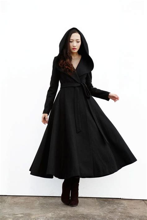 Womens Long Wool Coat With Hood And Ruffle 1102 Artofit