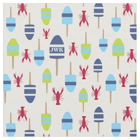 Nautical Theme Buoy And Lobster Monogrammed Fabric Zazzle