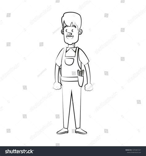 Construction Worker Cartoon On Black White Stock Vector (Royalty Free ...