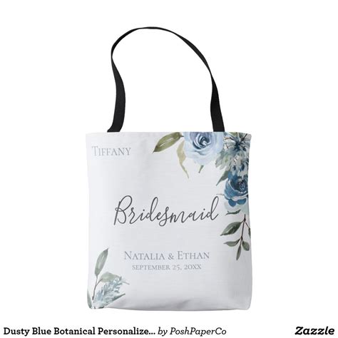 Dusty Blue Botanical Personalized Bridesmaid Tote Bag Zazzle