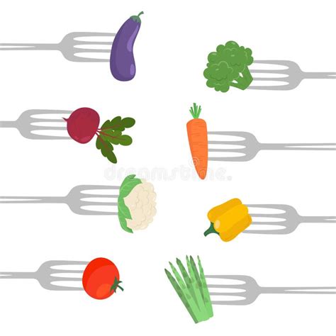 Vegetables On A Forks Healthy Eating Concept Stock Vector