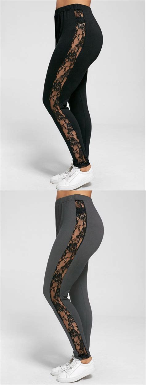 Plus Size Sheer Lace Insert Leggings Outfits With Leggings Sheer Leggings Leggings Store