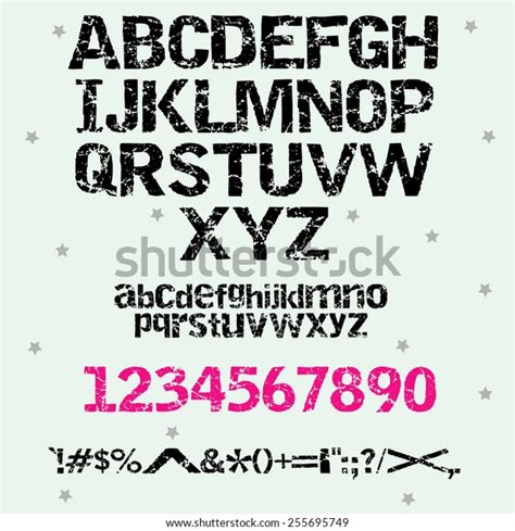 Grunge Full Alphabet Numbers Stock Vector Royalty Free 255695749