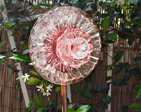 Pink Glass Yard Art Glass Garden Plate Flower Suncatcher Garden Glass Art Red Garden Flower