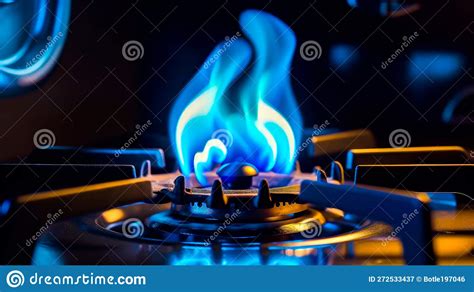 Close Up Of Blue Flame On Gas Stove Generative Ai Stock Illustration