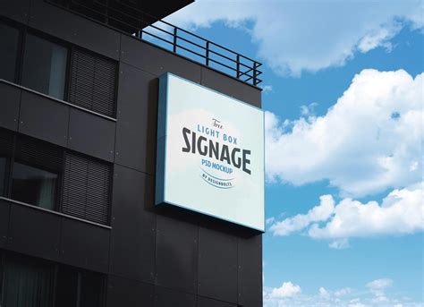 Free Square Signboard On Building Mockup PSD - Good Mockups