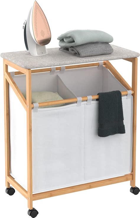 Closetmaid Bamboo Laundry Hamper Cart With Ironing Board