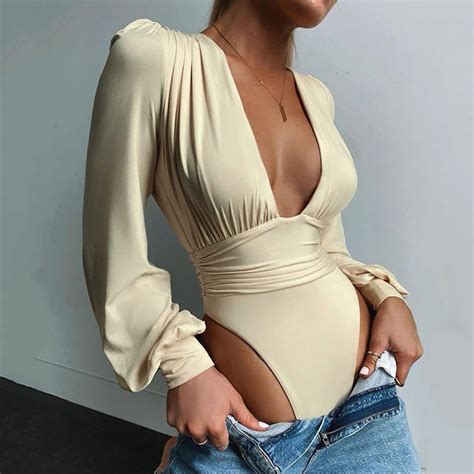 Slanna Bodycon Fashion Sexy Puff Sleeve Deep V Neck Women Tight Short