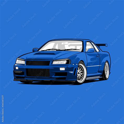 Vetor De Nissan Gtr R Blue Sports Car Illustration Vector Line Art Do