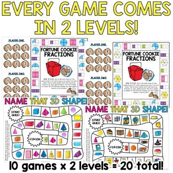 Geometry Fraction Games 2D 3D Shapes Halves Thirds Fourths