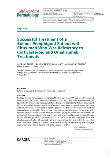 Pdf Successful Treatment Of A Bullous Pemphigoid Patient With