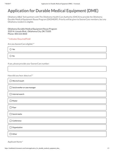 Fillable Online Application For Durable Medical Equipment DME