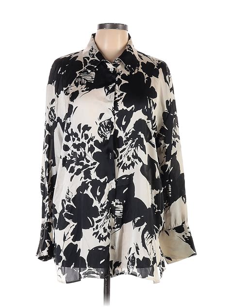 Zara 100 Polyester Floral Ivory Long Sleeve Blouse Size Xl 52 Off