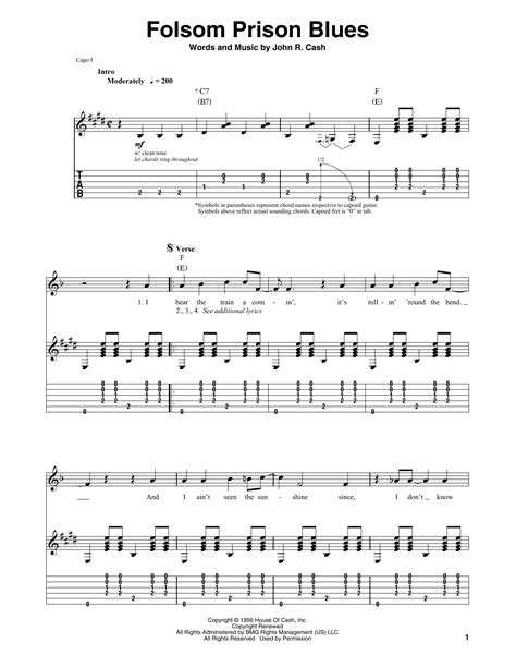 Folsom Prison Blues By Johnny Cash Sheet Music For Guitar Tab Single Guitar At Sheet Music Direct