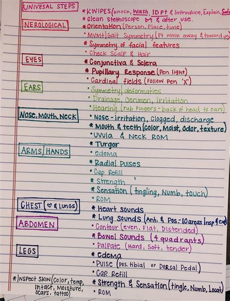 Nursing Student Head To Toe Assessment Cheat Sheet Sample Charting