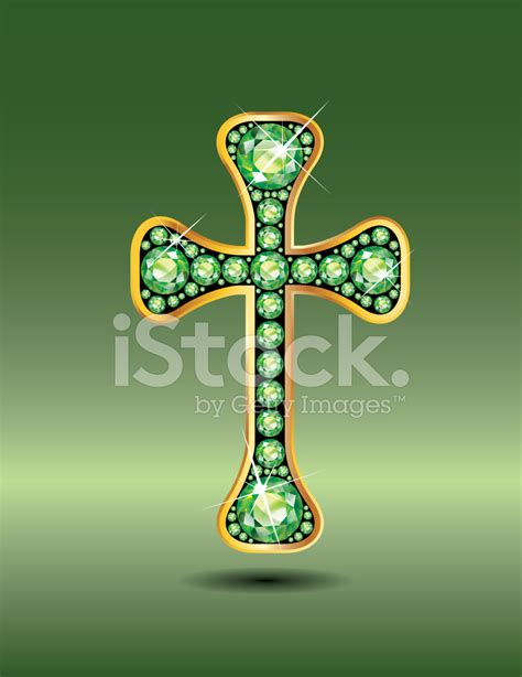 Christian Cross In Gold With Peridot Stones Stock Photo Royalty Free