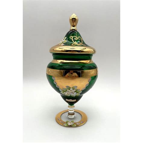 Vintage Seyei Victorian Glass Decorated Footed Candy Dish W Lid Green Etsy