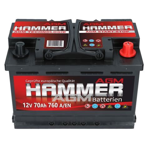 AGM Autobatterie 12V 70Ah 760A EN Hammer AGM Start Stop Automatik EBay