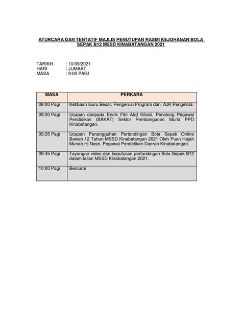 Aturcara Dan Tentatif Majlis Penutupan Pdf