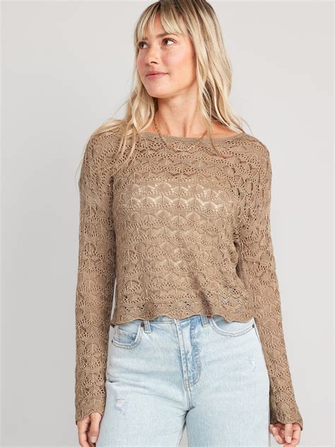 Crochet Boat Neck Cropped Sweater Old Navy