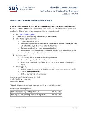 Fillable Online Instructions To Create A New Borrower Account In Cafs