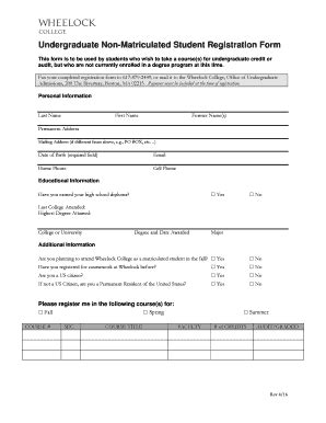 Fillable Online Wheelock Undergraduate Non Matric Reg Form Rev