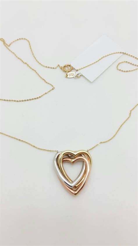 10k Solid Tri Color Gold Heart Love Pendant Charm Necklace Etsy