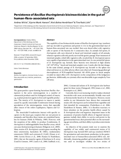 Pdf Persistence Of Bacillus Thuringiensis Bioinsecticides In The Gut