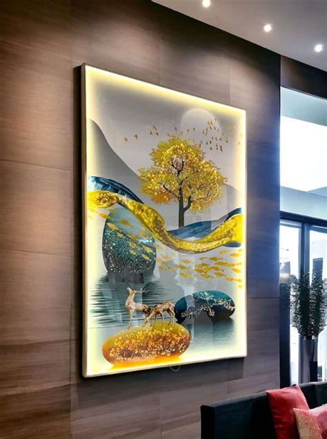 Hand Painted Elegant Nature Space Art With LED Frame Phooldaan