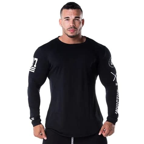 Men Running Sport Long Sleeve Shirt Gym Fitness Skinny T Shirt Male Bodybuilding Training Black