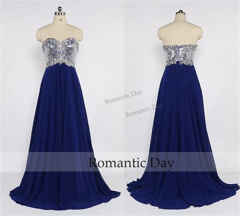 Sexy Sweetheart Rhinestone Sequins Royal Blue Long Prom Dressesprom Party Dresschiffon Dress