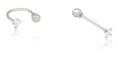 2x Piercing Tragus Reto E Ferradura Prata 925 Zircônia