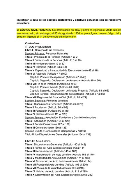 SOLUTION Estructura Del C Digo Civil Y Penal Peruano Studypool