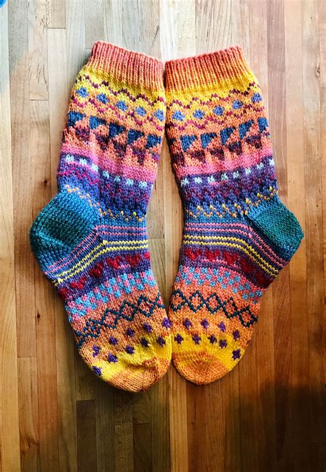 Hand Knit Rainbow Fair Isle Socks Etsy