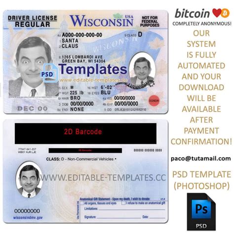 Wisconsin Driving Licence Template Editable Templates