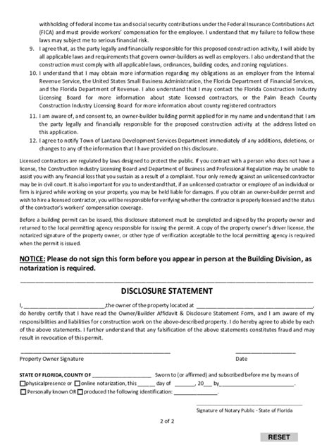 Fillable Online Owner Builder Affidavit Disclosure Statement Form Fax