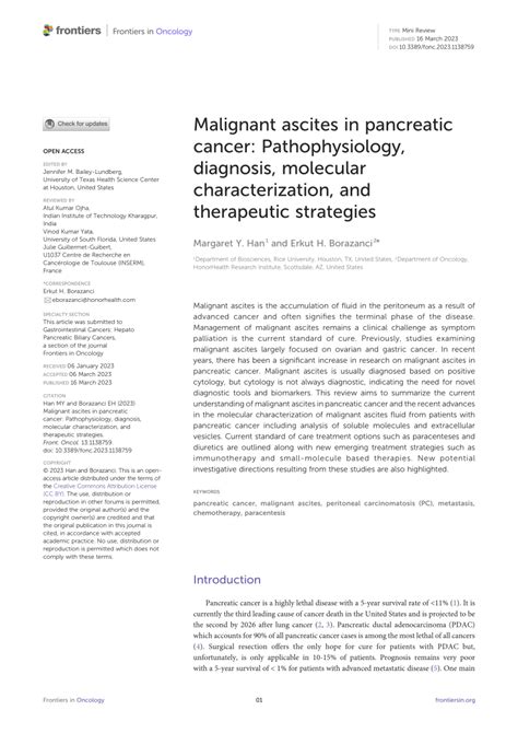 Pdf Malignant Ascites In Pancreatic Cancer Pathophysiology