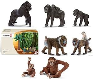 Schleich Monkey Family Set - 8 Styles: Includes Mandrill, Gibbon, Gorilla, and Chimpanzee by ...