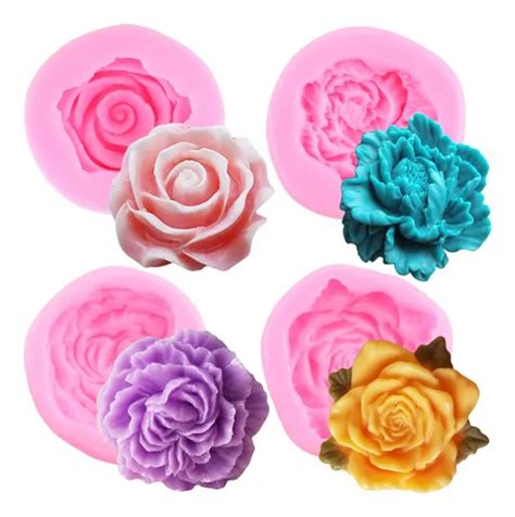 4pcs Molde De Silicona Flor De Rosa Peonía Fondant Resina Meses sin