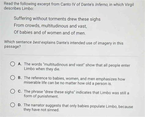 Solved Read The Following Excerpt From Canto IV Of Dante S Inferno In