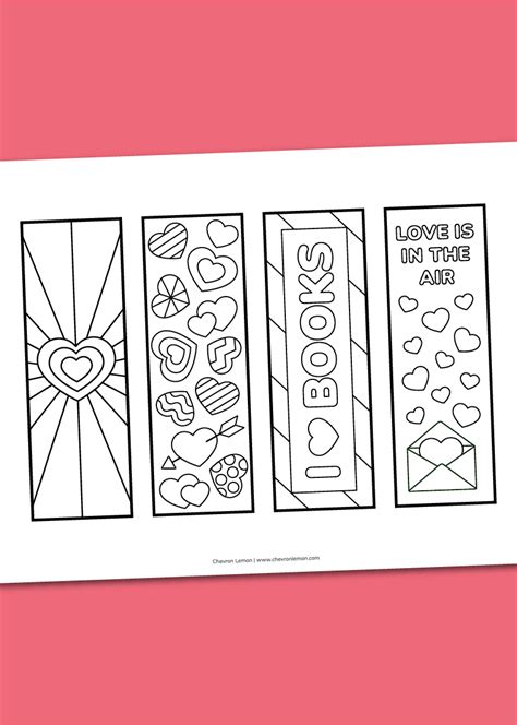 Printable Valentine's Day coloring bookmarks - Chevron Lemon