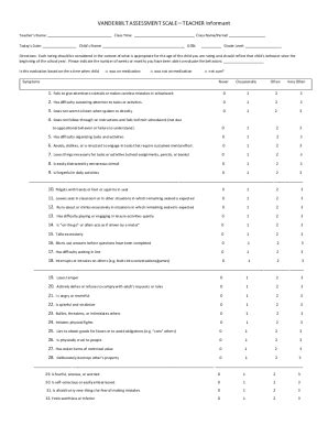 Fillable Online Vanderbilt Assessment Follow Up TEACHER Informant Fax