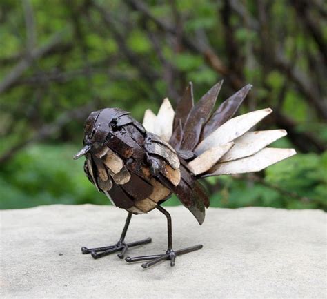 Metal Fantail Garden Ornament Sculpture Art Handmade Recycled Metal Bird Etsy Uk Garden