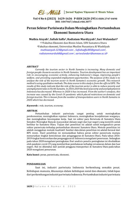 Pdf Peran Sektor Parisiwata Dalam Meningkatkan Pertumbuhan Ekonomi