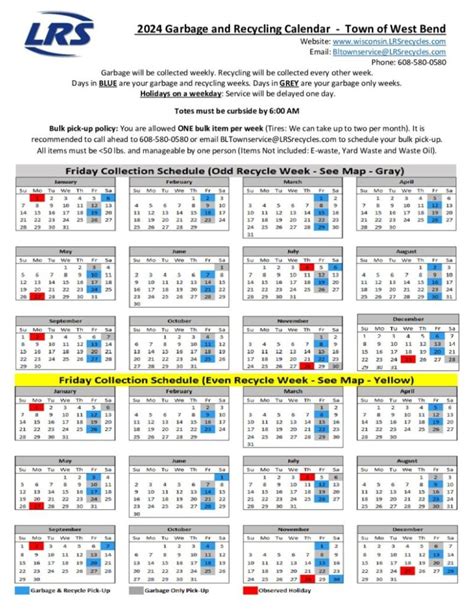 Garbage And Recycling Calendar Town Of West Bend