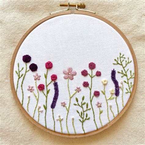 Flower Meadow Embroidery Pattern Beginner Friendly Pdfdigital Pattern