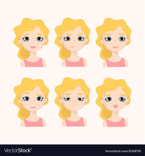 A Set Six Different Female Emotions Royalty Free Vector