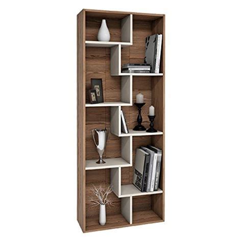 Mia Mobili Terra Zig Zag Shelf Bookshelf Organizer Walnut Cream